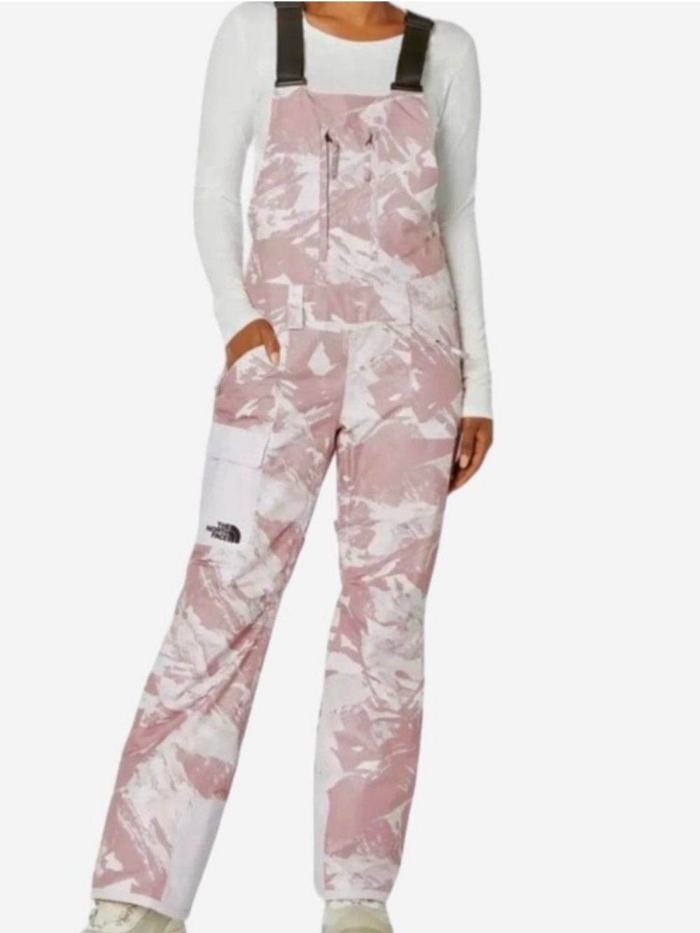 The North Face Pink and White Camo Snow Bibs